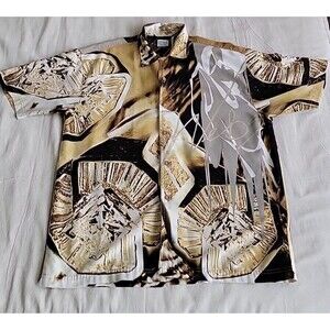 Webs Mens XL Shirt Button Up AOP Diamond Spellout Drip Black Gold Streetwear Art